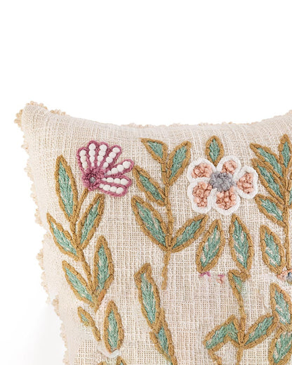 Shakuntala Embroidered Floral Cushion Cover | 45 x 45 cm / 18 x 18 inches