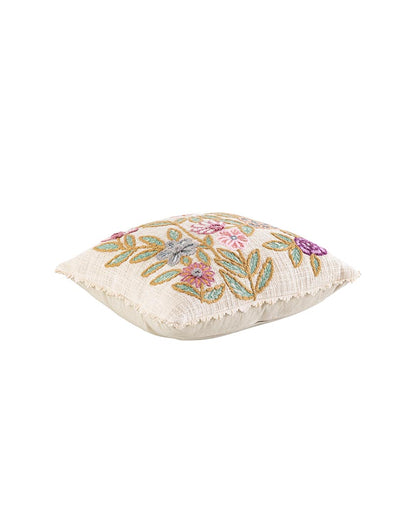 Shakuntala Embroidered Floral Cushion Cover | 45 x 45 cm / 18 x 18 inches