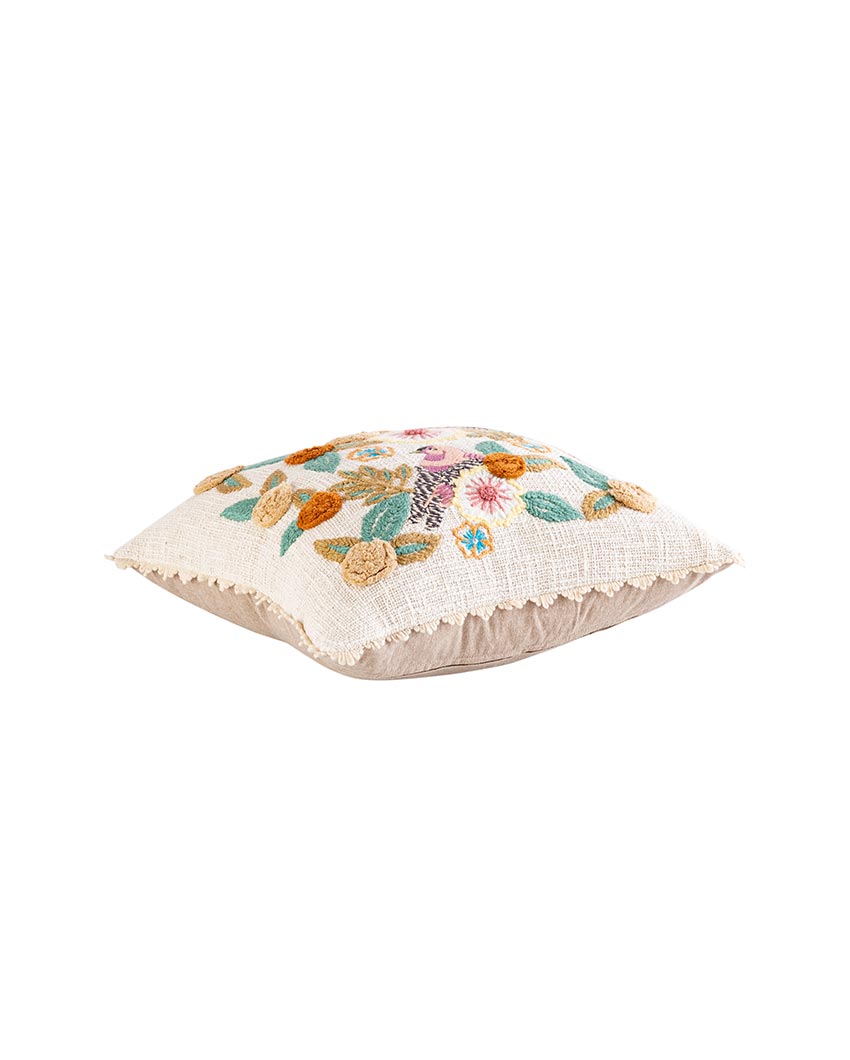 Shakuntala Embroidered Bird Cushion Cover | 45 x 45 cm / 18 x 18 inches