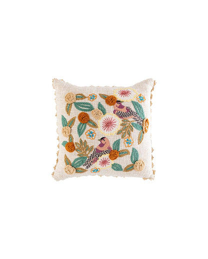 Shakuntala Embroidered Bird Cushion Cover | 45 x 45 cm / 18 x 18 inches