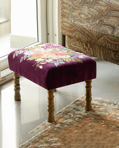 Devan Wine Ottoman Stool | 35 x 50 x 35 cm / 14 x 20 x 14 inches