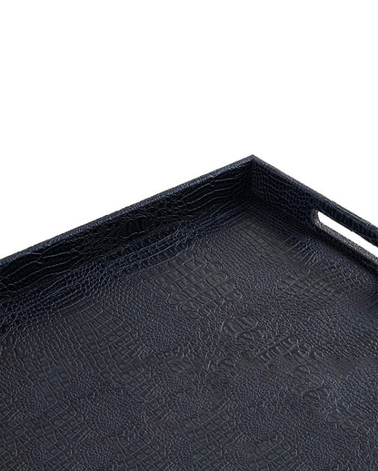 Ambar Luxurious Vegan Leather Serving Tray| Navy Small | 35 x 20 x 5 cm /14 x 8 x 2 inches