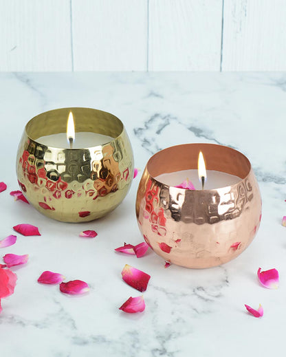 Amber Glow Scented Ambiance Metal Candle Jar Set | Pack of 2 | 7.6 x 7.6 cm / 3 x 3 inches