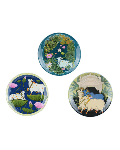 Pichwai Print Wall Decorative Plate Set | Pack of 3 | 10 x 10 inches