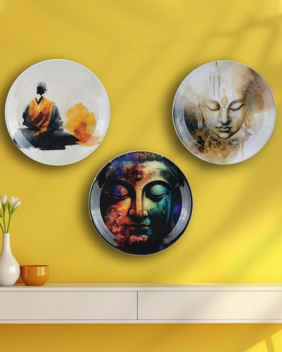 Buddha Themed Wall Decorative Plate Set | Pack of 3 | 10 x 10 inches