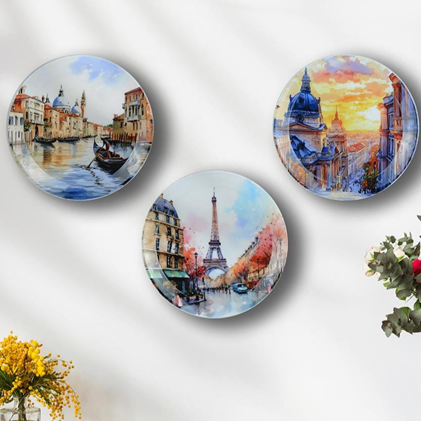 Modern Cities Wall Decorative Plate Set | Pack of 3 | 10 x 10 inches