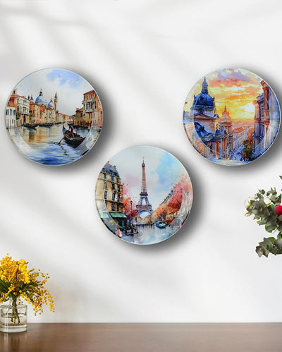 Modern Cities Wall Decorative Plate Set | Pack of 3 | 10 x 10 inches