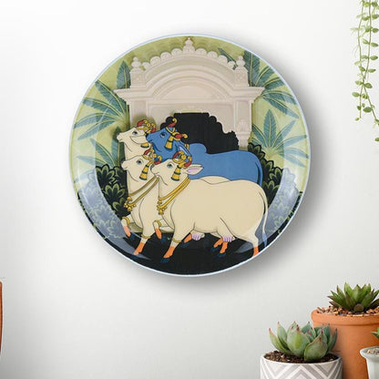 Pichwai Cow II Artistic Wall Decorative Plate | 10 x 10 inches