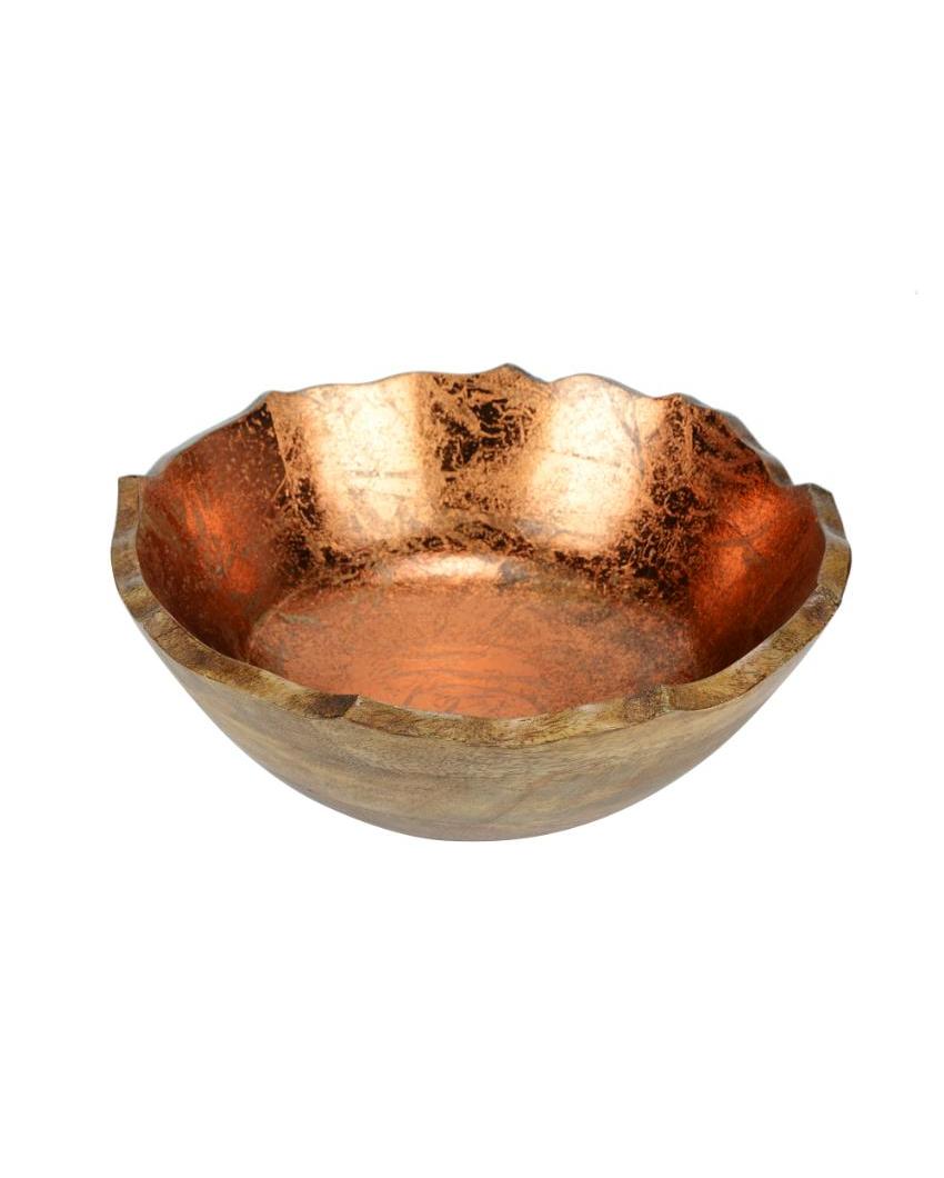 Traditional Foiling Orichalcharm Wooden Serving Bowl | 11 x 4 inches