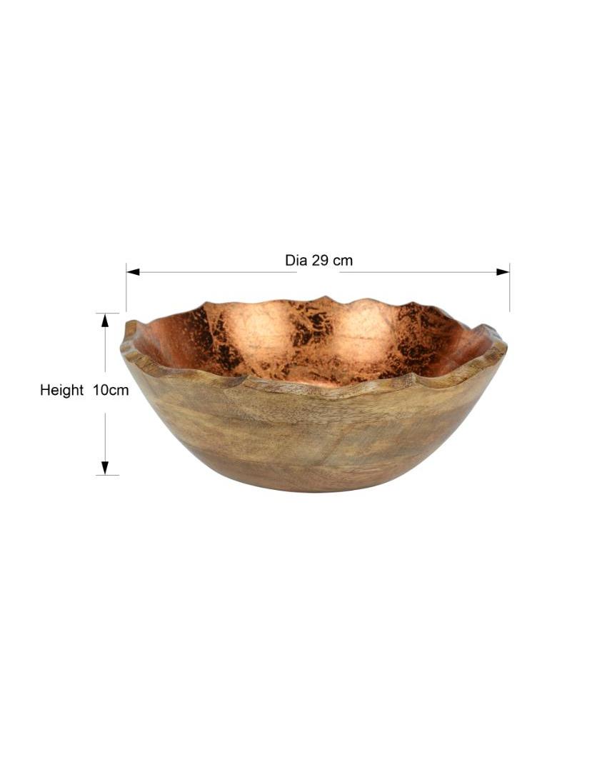 Traditional Foiling Orichalcharm Wooden Serving Bowl | 11 x 4 inches