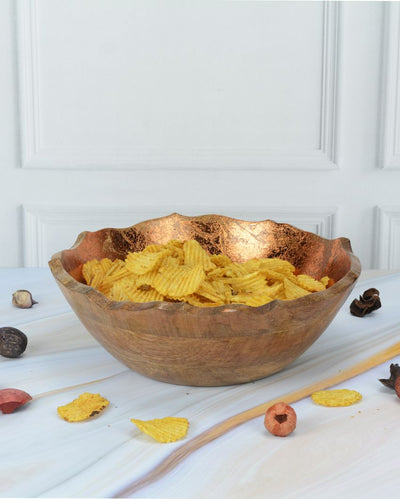 Traditional Foiling Orichalcharm Wooden Serving Bowl | 11 x 4 inches