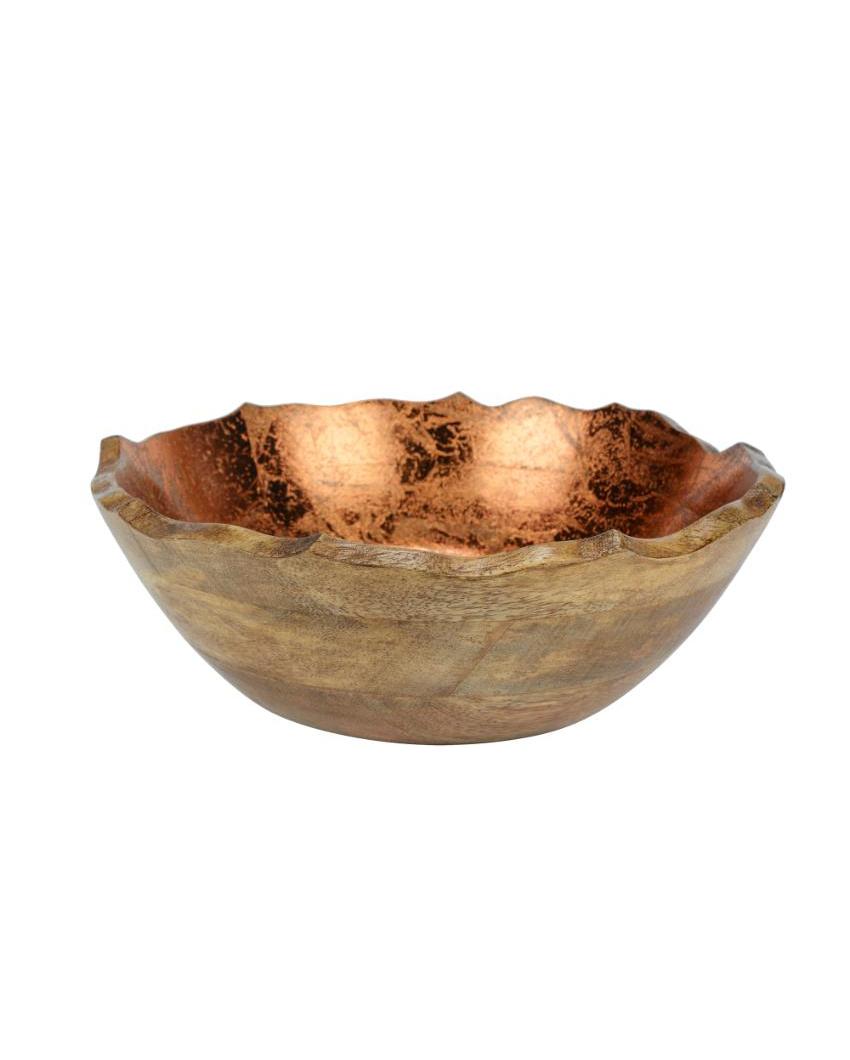 Traditional Foiling Orichalcharm Wooden Serving Bowl | 11 x 4 inches