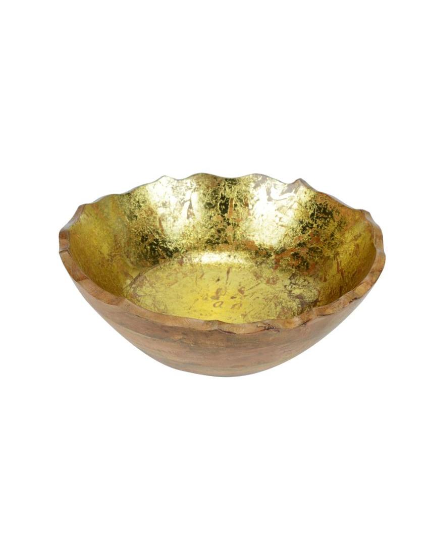 Traditional Foiling Orichalcharm Wooden Serving Bowl | 11 x 4 inches