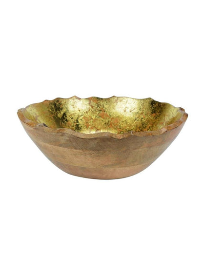 Traditional Foiling Orichalcharm Wooden Serving Bowl | 11 x 4 inches