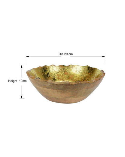 Traditional Foiling Orichalcharm Wooden Serving Bowl | 11 x 4 inches