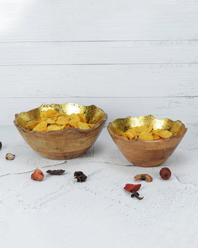 Traditional Foiling Orichalcharm Wooden Serving Bowls | Set of 2