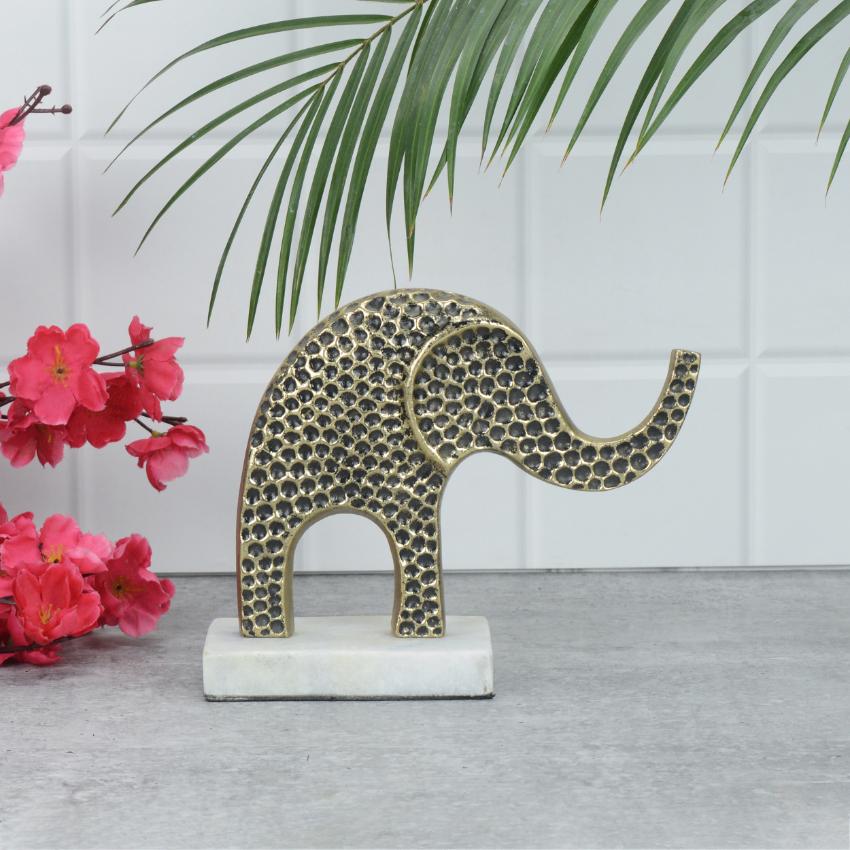 Regal Gold Savanna Sentinel Elephant Figurine Decorative Sculpture | 9 x 4 x 7 inches