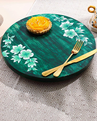 Elegant Handpainted Floral 360° Rotating Wooden Display Platter | 14 x 1 inches