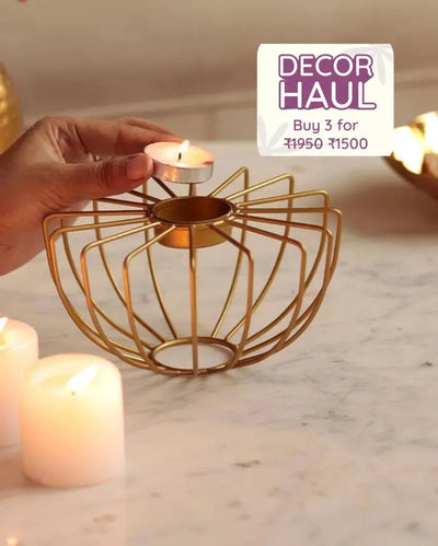 Gold Wired Single Tea Light Holder