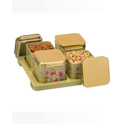 Floret Design Polypropylene Grocery Four Containers With 1 Tray | 500 ml | 11 x 10 inches