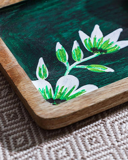Handcrafted Artisan Wood Hand-Painted Serving Platter | 16 x 6 x 1 inches