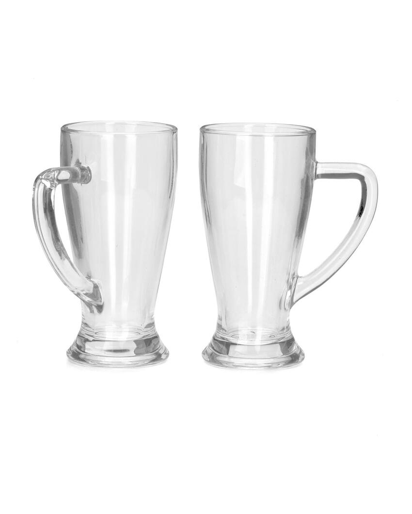 Elegant Clear Glass Two Beer Mugs with One Snack Plate Combo | Set of 3 | 250 ML