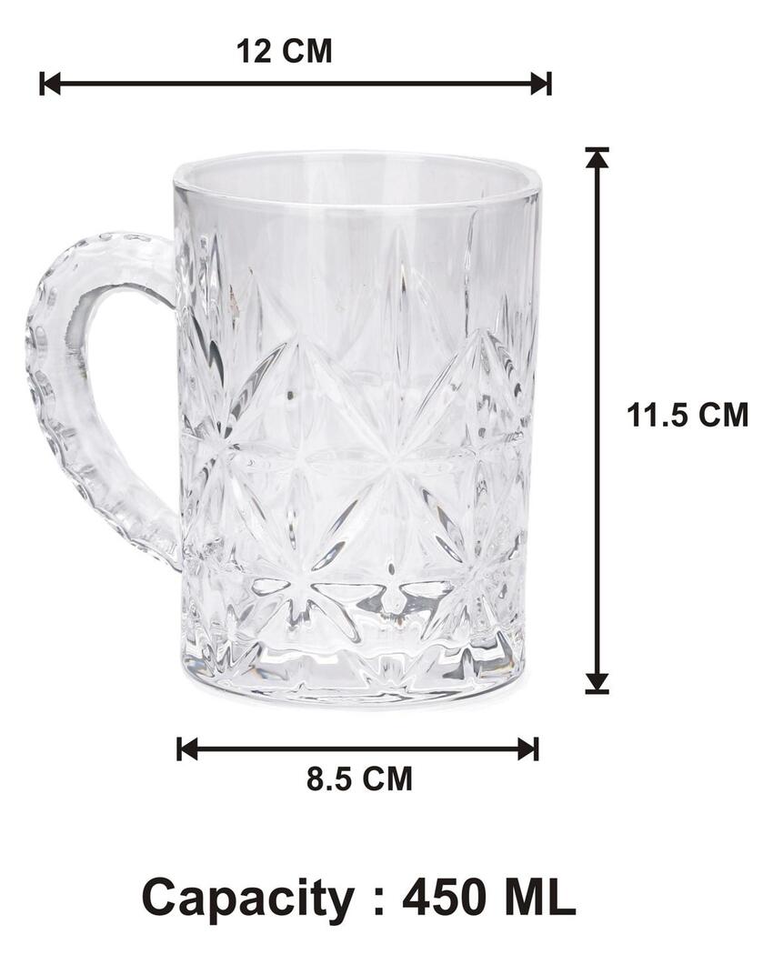 Stylish Clear Glass Two Beer Mugs with One Snack Plate Combo | Set of 3 | 450 ML