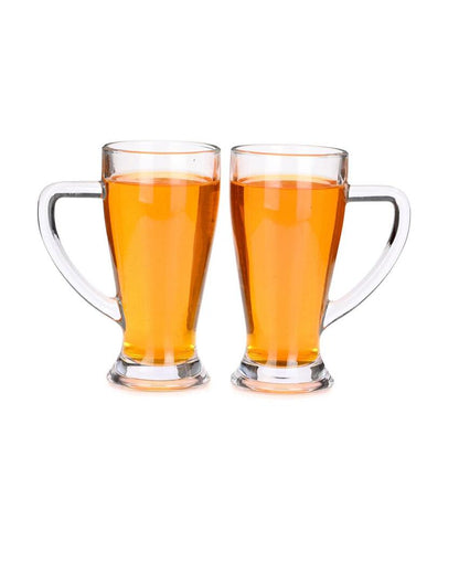 Elegant Clear Glass Two Beer Mugs with One Snack Plate Combo | Set of 3 | 250 ML