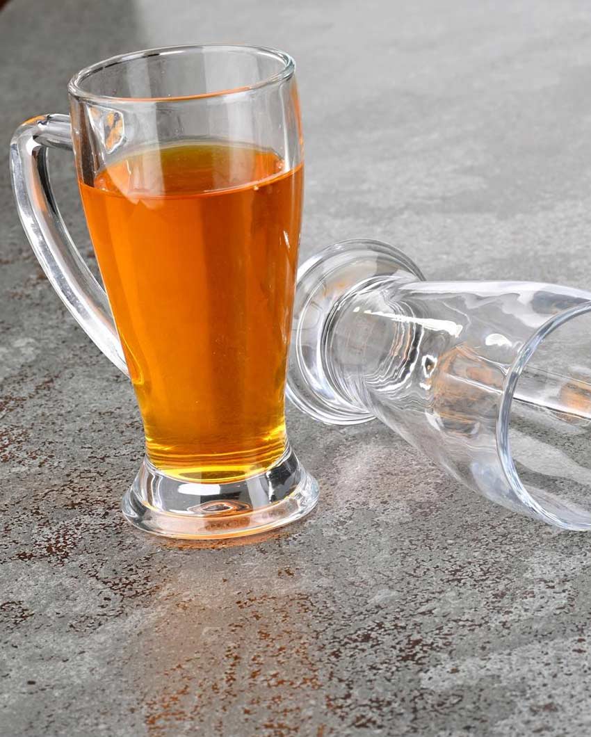 Elegant Clear Glass Two Beer Mugs with One Snack Plate Combo | Set of 3 | 250 ML