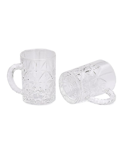 Stylish Clear Glass Two Beer Mugs with One Snack Plate Combo | Set of 3 | 450 ML