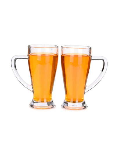 Elegant Clear Glass Two Beer Mugs with One Snack Plate Combo | Set of 3 | 250 ML