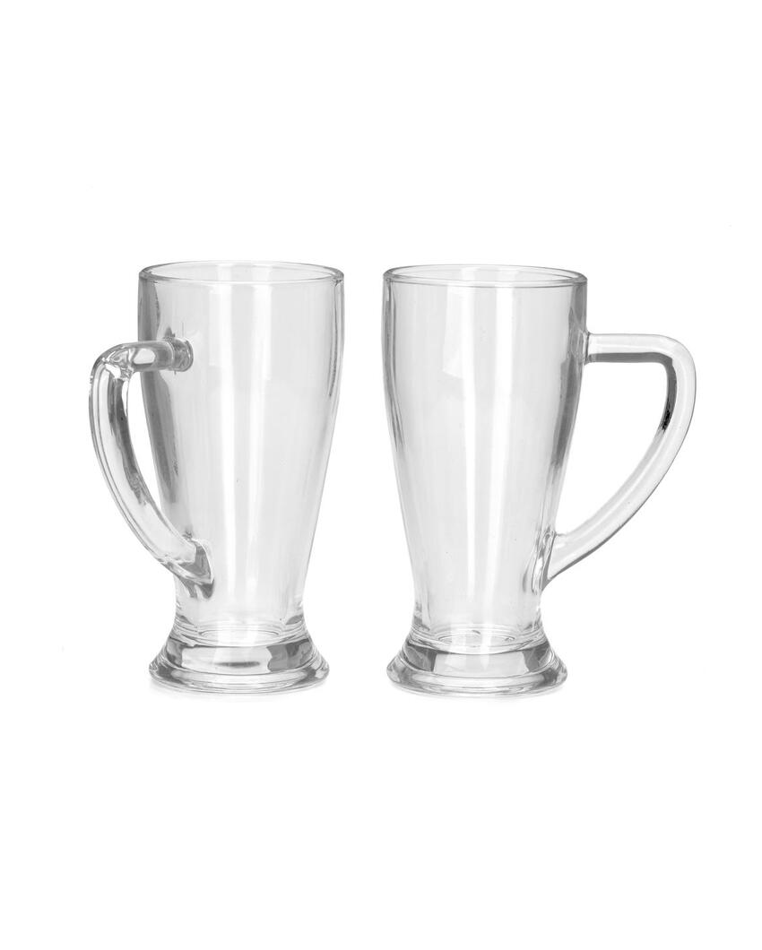 Elegant Clear Glass Two Beer Mugs with One Snack Plate Combo | Set of 3 | 250 ML