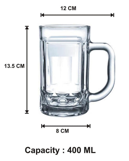 Premium Clear Glass Two Beer Mugs with One Snack Plate Combo | Set of 3 | 400 ML