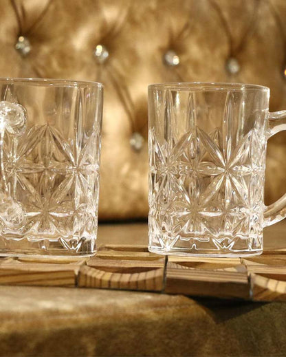 Stylish Clear Glass Two Beer Mugs with One Snack Plate Combo | Set of 3 | 450 ML