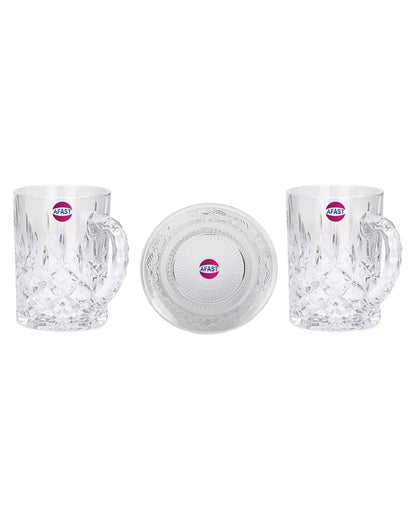 Stylish Clear Glass Two Beer Mugs with One Snack Plate Combo | Set of 3 | 450 ML