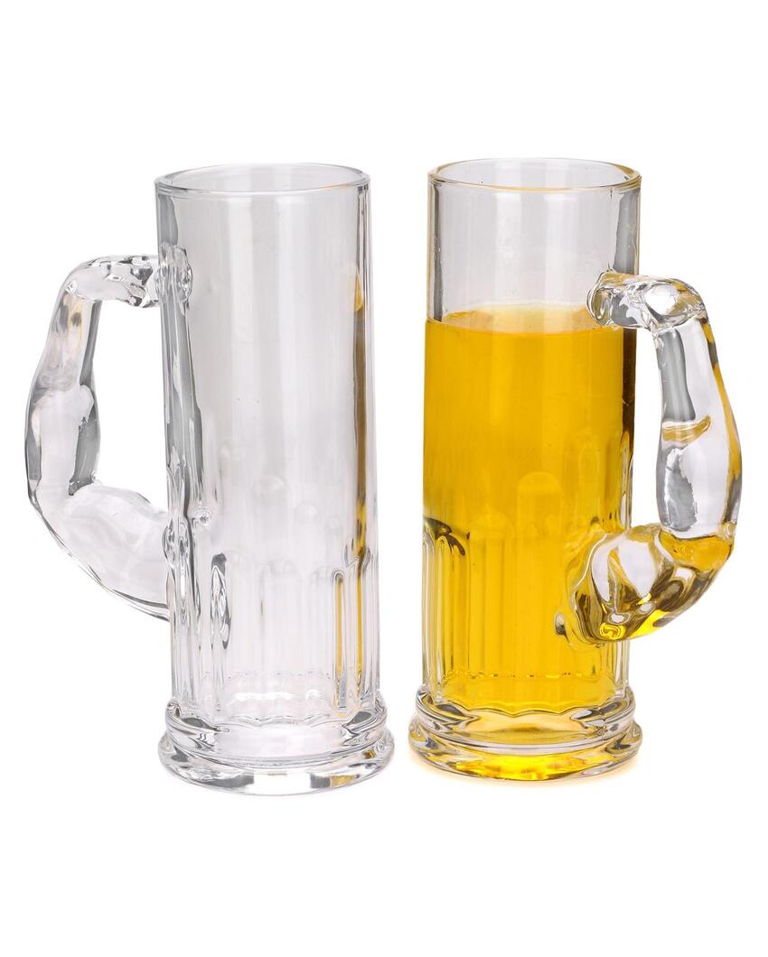 Deluxe Clear Glass Two Beer Mugs with One Snack Plate Combo | Set of 3 | 600 ML