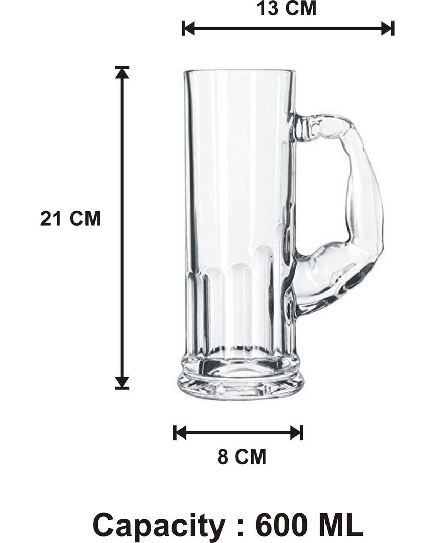 Deluxe Clear Glass Two Beer Mugs with One Snack Plate Combo | Set of 3 | 600 ML