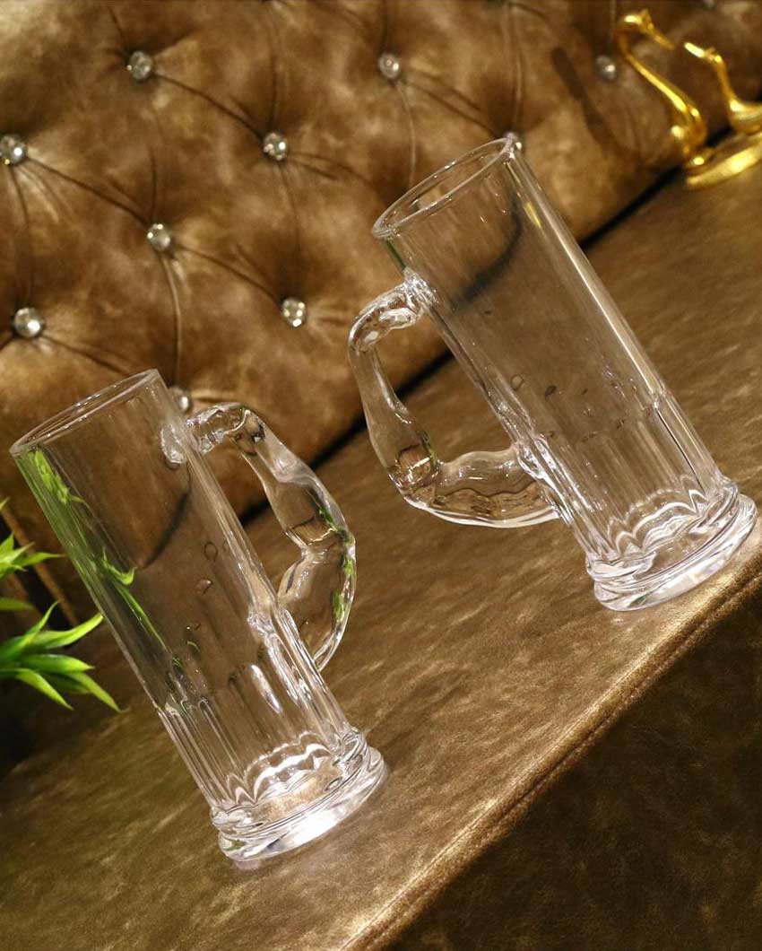 Deluxe Clear Glass Two Beer Mugs with One Snack Plate Combo | Set of 3 | 600 ML