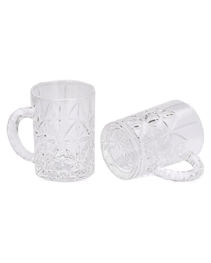 Stylish Clear Glass Two Beer Mugs with One Snack Plate Combo | Set of 3 | 450 ML