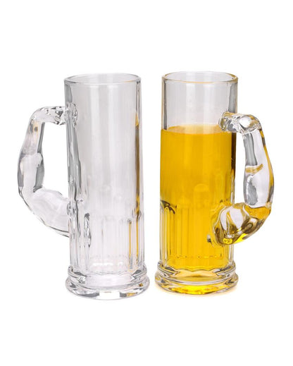 Deluxe Clear Glass Two Beer Mugs with One Snack Plate Combo | Set of 3 | 600 ML