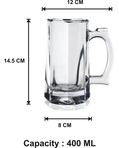 Premium Clear Glass Two Beer Mugs with One Snack Plate Combo | Set of 3 | 400 ML