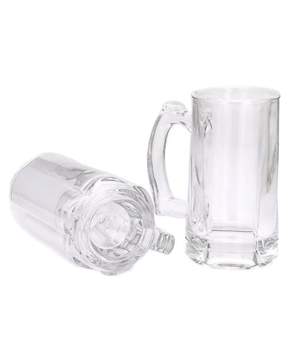 Premium Clear Glass Two Beer Mugs with One Snack Plate Combo | Set of 3 | 400 ML