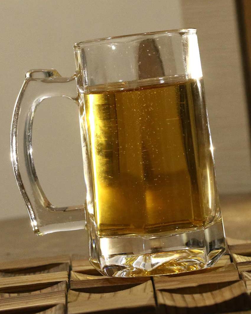 Premium Clear Glass Two Beer Mugs with One Snack Plate Combo | Set of 3 | 400 ML