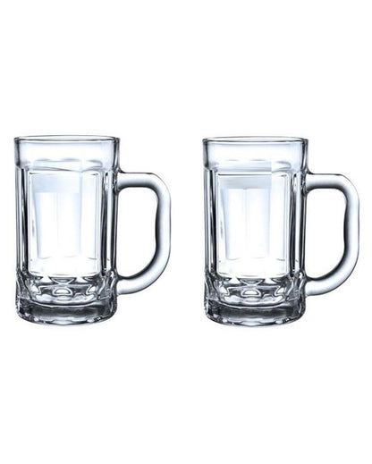 Premium Clear Glass Two Beer Mugs with One Snack Plate Combo | Set of 3 | 400 ML