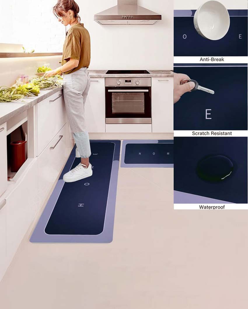 Sophisticated L-Shape Waterproof Memory Foam Silicon Kitchen Mats | Pack Of 2