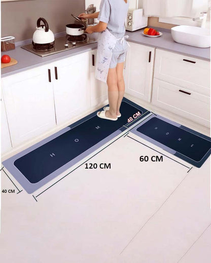 Sophisticated L-Shape Waterproof Memory Foam Silicon Kitchen Mats | Pack Of 2