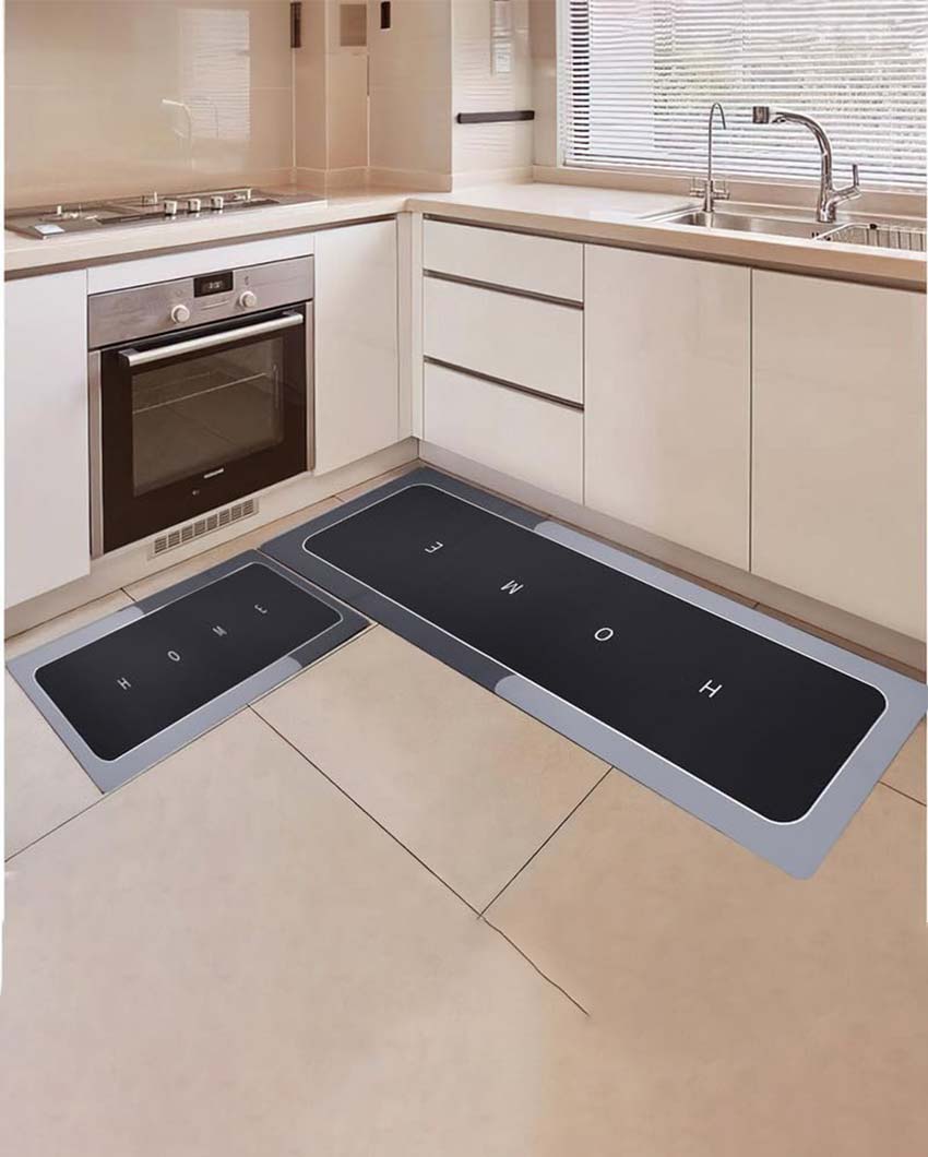 Sophisticated L-Shape Waterproof Memory Foam Silicon Kitchen Mats | Pack Of 2