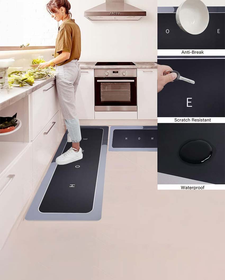 Sophisticated L-Shape Waterproof Memory Foam Silicon Kitchen Mats | Pack Of 2