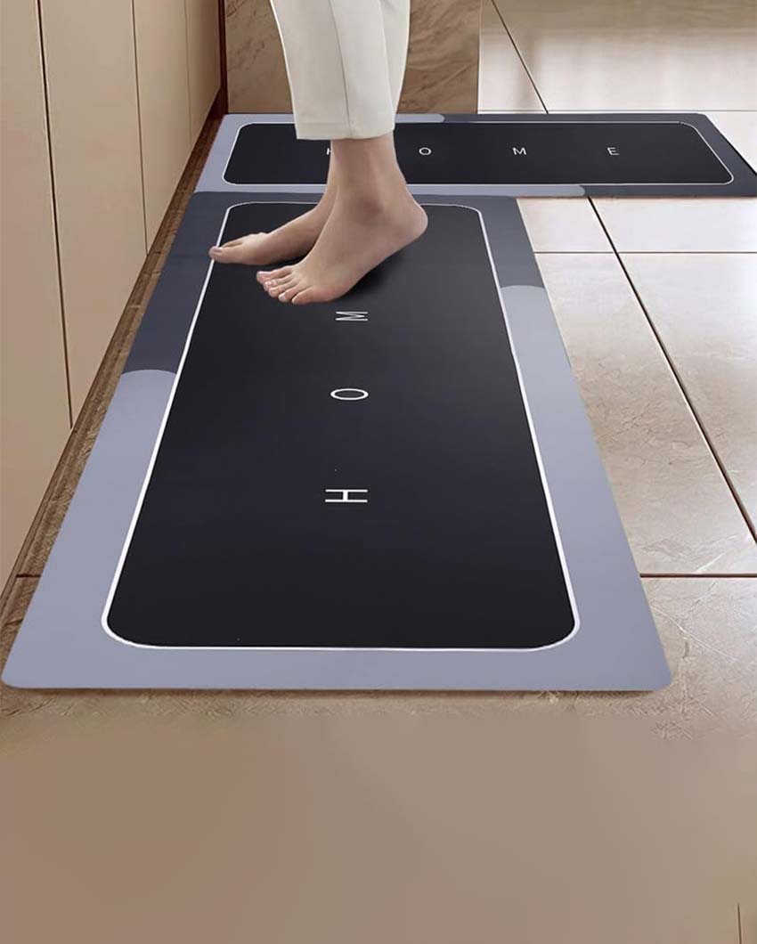 Sophisticated L-Shape Waterproof Memory Foam Silicon Kitchen Mats | Pack Of 2