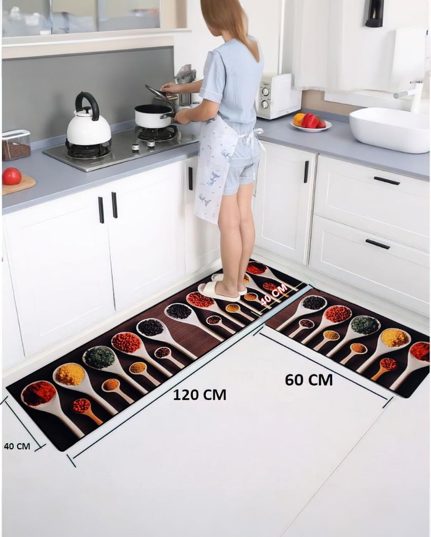 L-Shape Spices Printed Waterproof Memory Foam Silicon Kitchen Mats | Pack Of 2